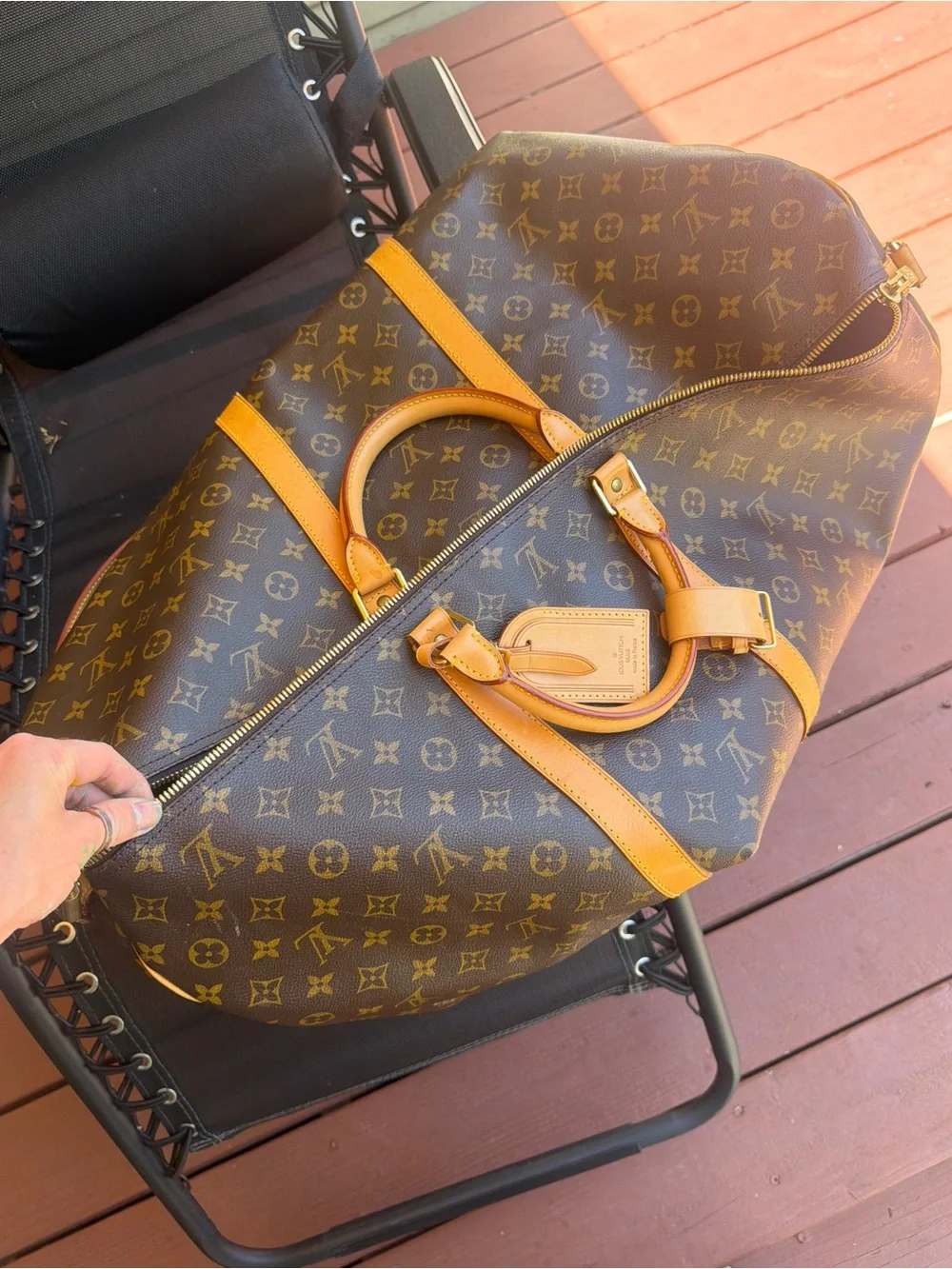 Louis Vuitton Monogram Travel Duffel Bag in Brown and Tan Leather